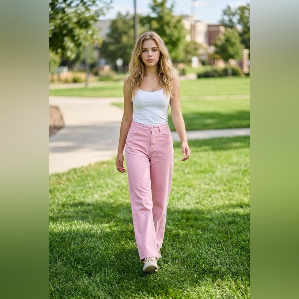 Wide leg pink size 28 high waisted jeans